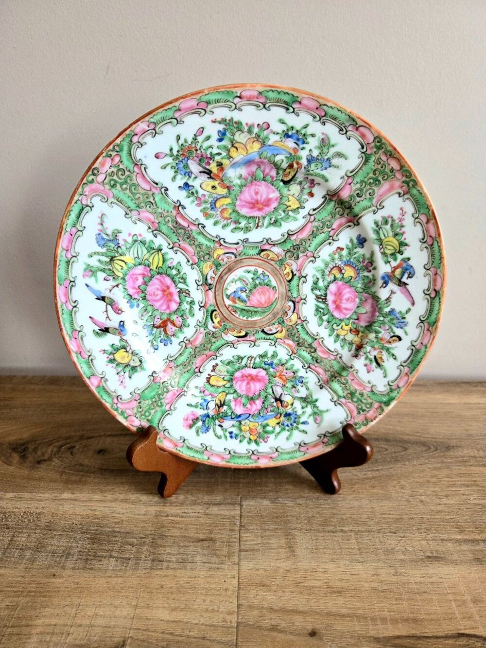 Vintage Chinese Family Rose Floral and Birds Plate 9 3/4''